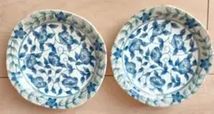 美品 唐草和皿揃 陶器皿 2枚セット 和食器 陶器 日本製