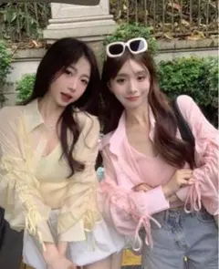 【着回し最強】リボン付きシャツ×ニットキャミソールアンサンブル　可愛い