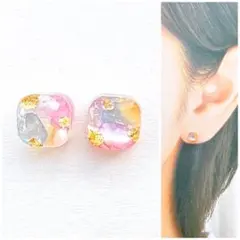 カラフル5mmスクエアピアス/イヤリング　再販　人気