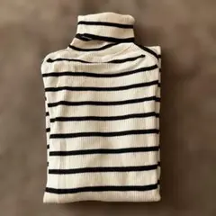 ユニクロエクストラファインメリノリブタートルネックセーター　ボーダー