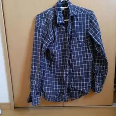 UNIQLO　メンズ チェック柄長袖シャツ ネイビー