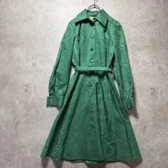 70s 80s レトロ グリーン　ワンピース ベルト付 ヴィンテージ　昭和レトロ