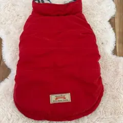 犬用 赤いダウン風コート フード付き