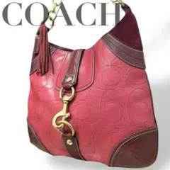 希少　コーチ　ショルダーバッグ　シグネチャー　バーガンディ　レザー　肩掛け