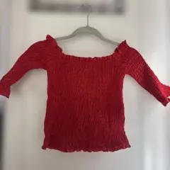 レッド フリル付きオフショルダー トップス サイズ38