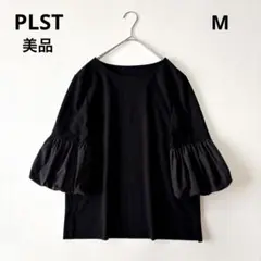 ■美品近年PLSTバルーンスリーブ異素材ドッキングプルオーバー（5分袖）黒Mのサムネイル