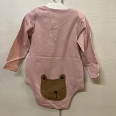 クマ顔アップリケ ピンクロンパース 12-18ヶ月