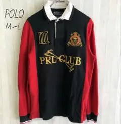 ポロラルフローレン　刺繍ロゴ　ラガーシャツ　ポロシャツ　古着　M L 長袖