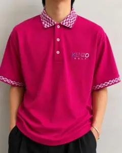 【美品】KENZO GOLF ポロシャツ サイズ4 ピンク 鹿の子 ロゴ刺繍のサムネイル