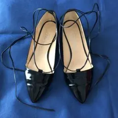 FABIO RUSCONI レースアップパンプス エナメル黒