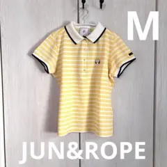 JUN＆ROPE ポロシャツ M イエロー/ホワイト ストライプ