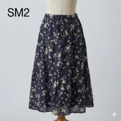 サマンサモスモス 小花柄ティアードスカート ひざ丈 M ネイビーウエストゴム