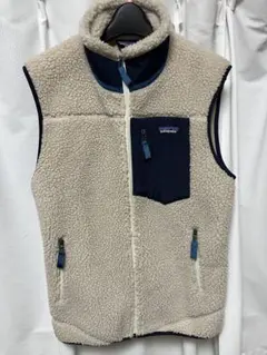 patagonia フリースベスト Sサイズ ベージュ/ネイビー