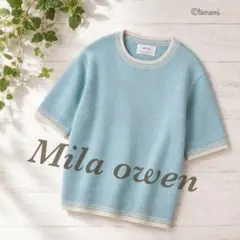 Mila owen 配色ラインミドルゲージハーフスリーブニット