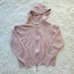 フード付きニット　ジップアップ　柔らか　ふわふわ　ピンク　M　可愛い　フェミニン