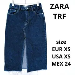 ZARA trf オフカット スリット入り タイトルデニムスカート ストレッチ