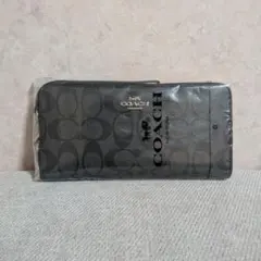 【新品未使用】COACH コーチ 長財布 シグネチャー ブラック ストラップ付