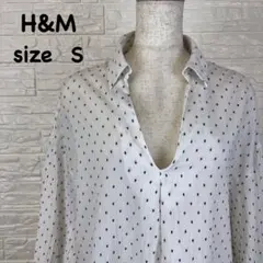 H&M レディース Sサイズ Vネック ドット柄 刺繍 ブラウス シャツ【9】