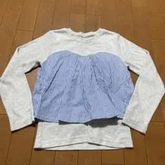 長袖カットソー グレー/ストライプ フリル付き