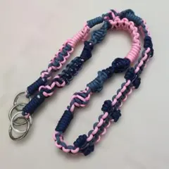 パラコード　スマホショルダーストラップ　ピンクネイビーブルーグレー