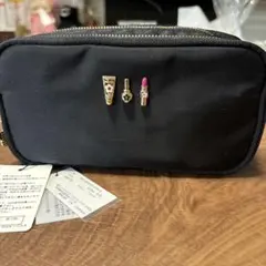 マリークワントリップモチーフ付き黒ナイロンポーチ