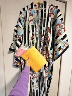 レディース 浴衣・帯セット ストライプ花柄