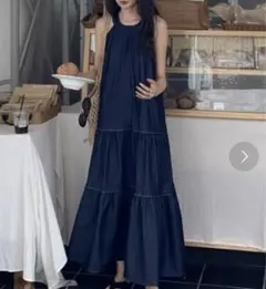 ノースリーブティアードロングワンピース ネイビーのサムネイル