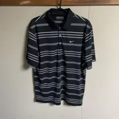 ナイキ ポロシャツ nike トップス 半袖 ボタン 黒 ワンポイント L