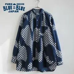 聖林公司 BLUE BLUE インディゴ×市松模様 バンドカラーシャツ ハリランのサムネイル