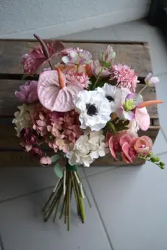 ウェディングブーケ　ブートニアセット　ピンク