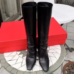 【美品】フェラガモ 黒レザーロングブーツ★５1/2