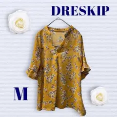 ドレスキップ　ブラウス　Vネック　総柄　オレンジ　Mサイズ　半袖　体型カバー