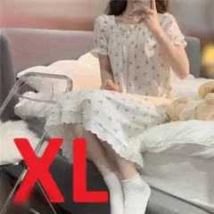 【24-6】赤花・ナイトウェアルームウェア・ネグリジェ ・XL
