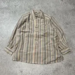vintage ストライプ 長袖シャツ ポケット付き古着春物カジュアル