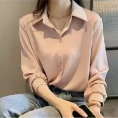 ブラウス 長袖シャツ ピンク Lサイズ