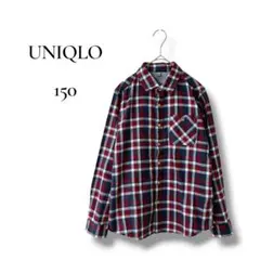UNIQLO キッズ チェックシャツ 150 長袖 レッド ネイビー 綿100％