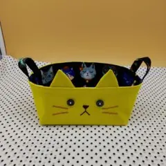 布バスケット②　猫柄　ハンドメイド