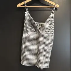 ギンガムチェック Vネック キャミソール 韓国　リボン　レイヤード