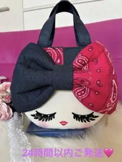 完売品　「美品」 ビッグリボンバック(デニム＆ペイズリーピンク♡)