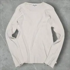 GLOBAL WORK　メルティクルーネックリブニット　長袖　Ｍ　オフホワイト