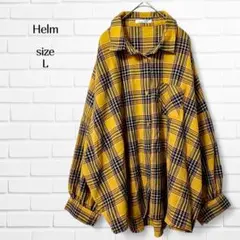ヘルム シャツ 長袖 チェック柄 ネルシャツ風 イエロー オーバーサイズ L