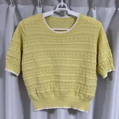 Bab イエロー 編み模様 半袖トップス
