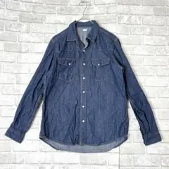 ジーユー GU デニムシャツ L メンズ ブルー 美品 スナップボダン 綿100