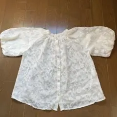 RETRO GIRL ホワイト フラワー柄 バルーンスリーブシャツのサムネイル