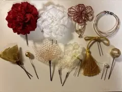 成人式 髪飾り 赤 白 金 13点セット　使用1回（6時間のみ）前撮り 卒業式