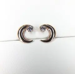 [新品] K10YGイエローゴールド金月キュービックピアスイヤリング