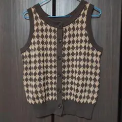 ダイヤモンド柄 ニットベスト ブラウン系