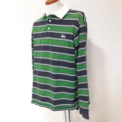 美品▲STUSSY ステューシー ラガーシャツ XLサイズ 緑 紺 ロゴ刺繡 美品△STUSSY ステューシー ラガーシャツ XLサイズ 緑 紺 ロゴ刺繡