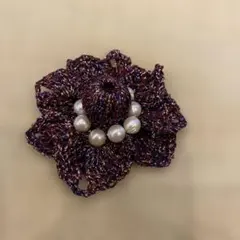 花形ブローチ パール付き 紫と赤