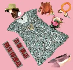 コーディネートチューニック♡半袖チューニック 丸首 ロングT シャツ 花柄 M